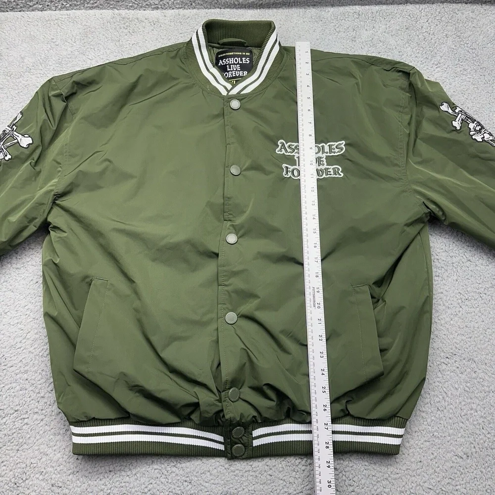 A**holes‎ Live Forever Mens XL Green Varsity Polyester Bomber Jacket Puffer Coat - Picture 5 of 10